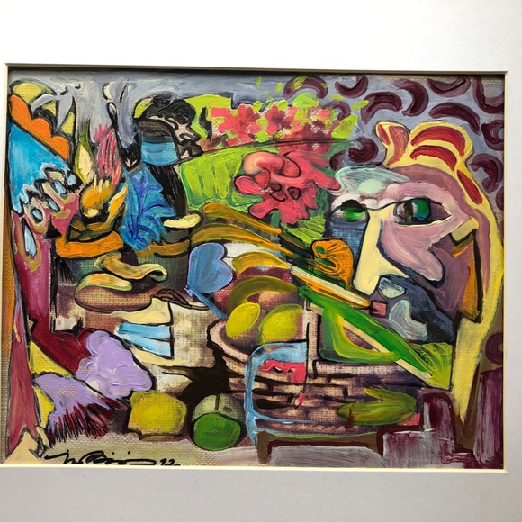 “Apple Picking” original abstract acrylic painting matted 11x14” signed artwork - Picture 6 of 7